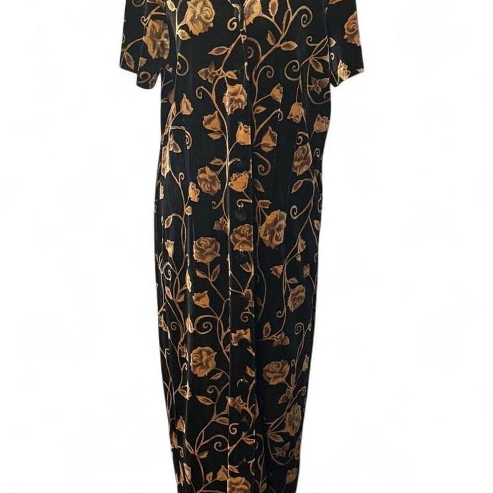 Vintage Amanda Smith Black Gold Floral Velvet Maxi Dress Size 10